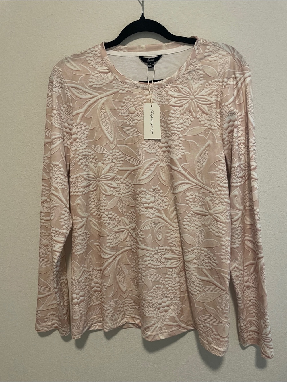 Embossed Floral Long-Sleeve Tee - Light Pink